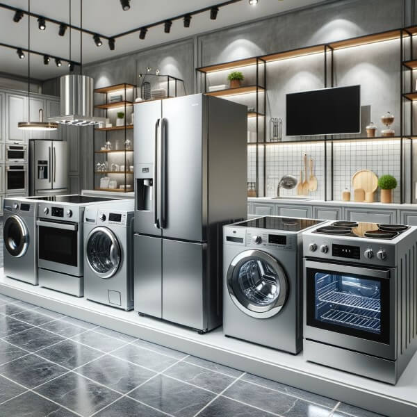 energieeffiziente Waschmaschinen, Backofen und Kühlschränke in einer modernen Küche