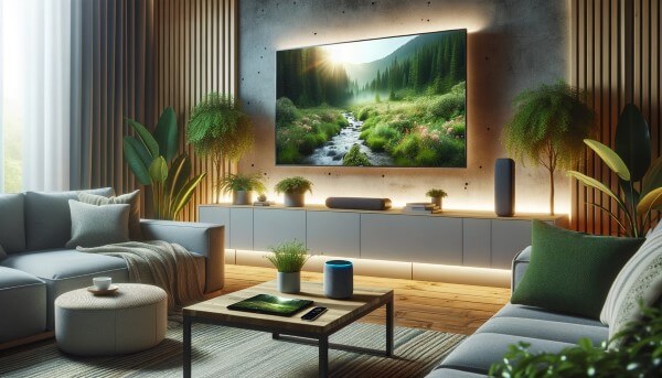 Modernes Wohnzimmer mit Smart Home Entertainment Systemen