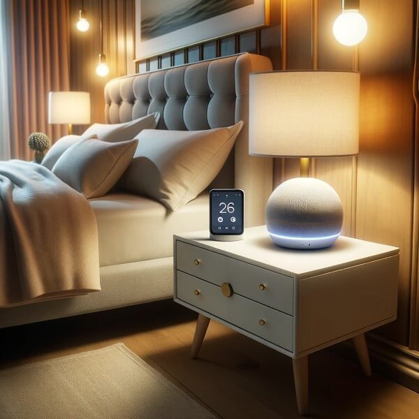 Smarte Beleuchtung im Schlafzimmer eines modernen Smart Homes