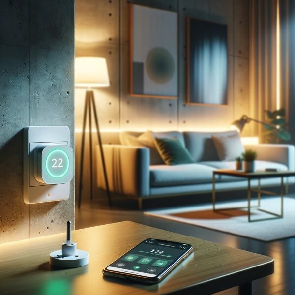 Smarte Steckdose mit smartem Schalter im Schlafzimmer