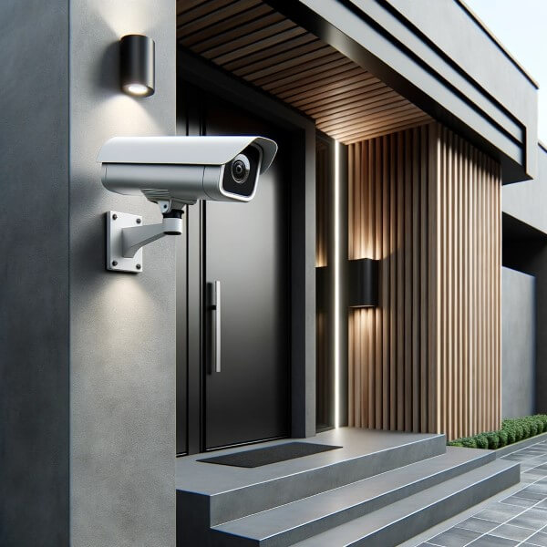 Überwachungskamera eines Smart Home Sicherheitssystem am Eingang