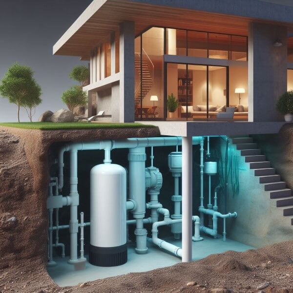 Anlage zur Wasseraufbereitung zuhause im Keller